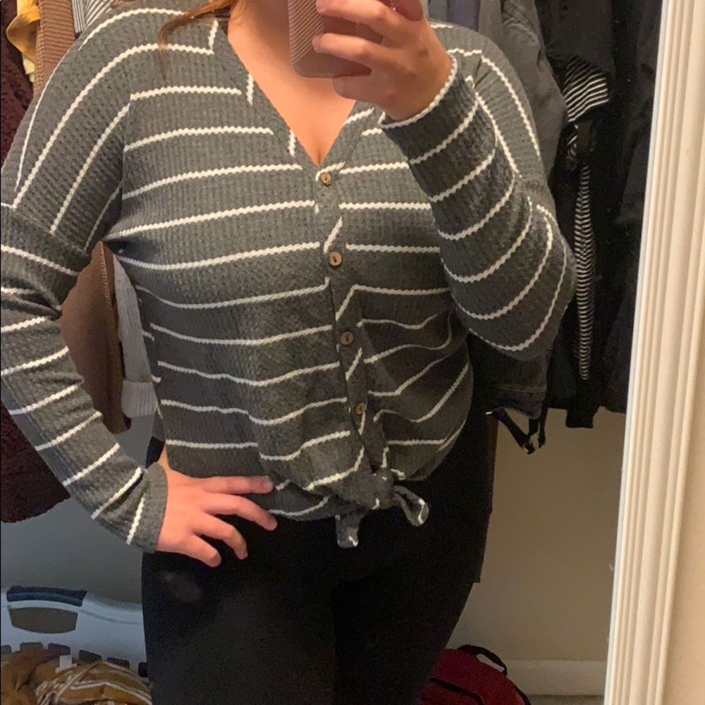 Dark grey and white striped sweater